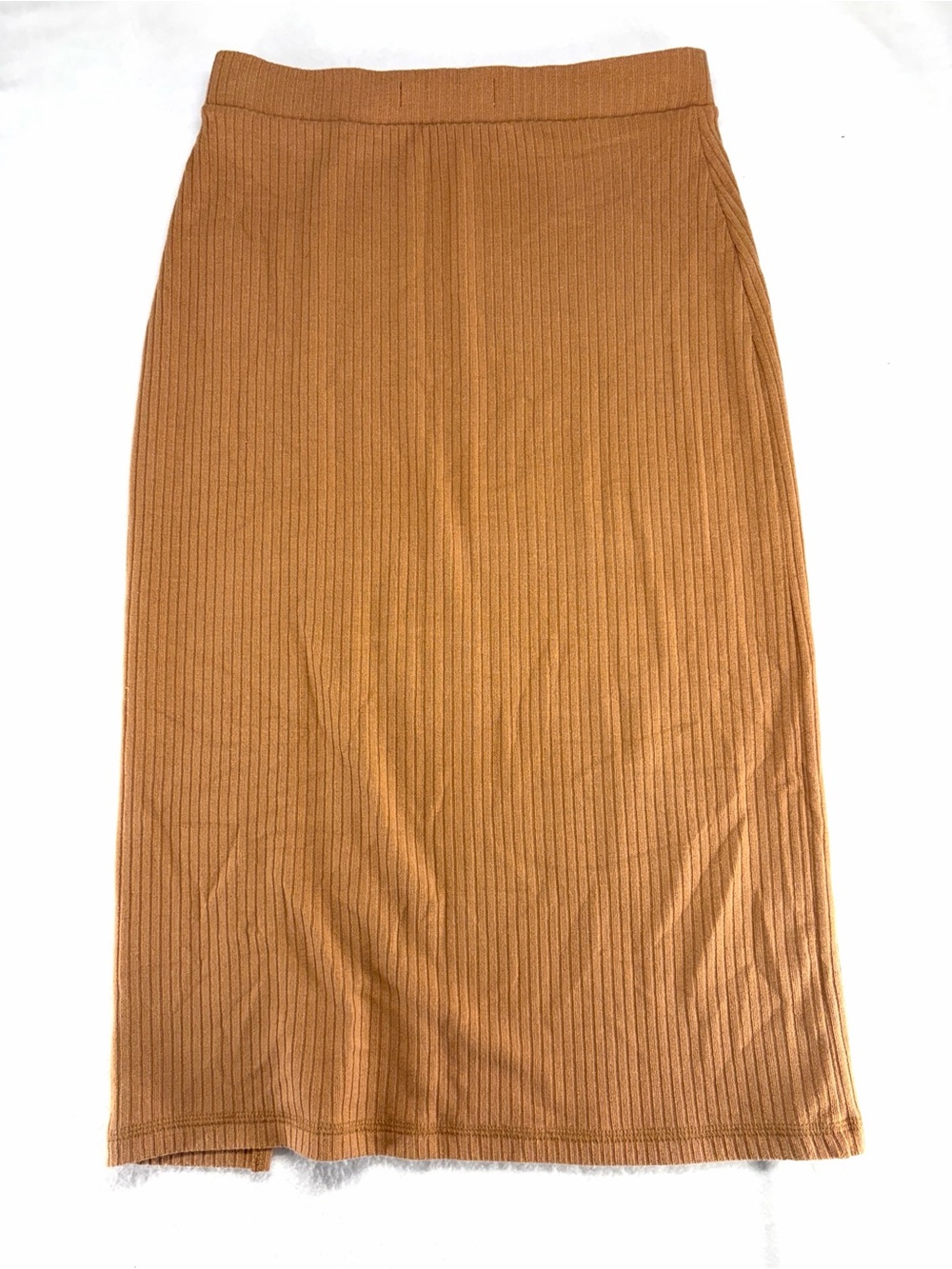 Abercrombie & Fitch Ribbed Knit Midi Skirt in Cognac Brown